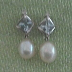 Pearl & Topaz Earrings with Diamond Accent in 14k Gold